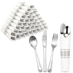 Gold Plastic Silverware 50 Guests Wrapped Cutlery Set Disposable | Pre Rolled Silverware Set Include 50 Forks,50 Knives,50 Spoons and 50 Napkins Heavy Duty Disposable Utensils for Party