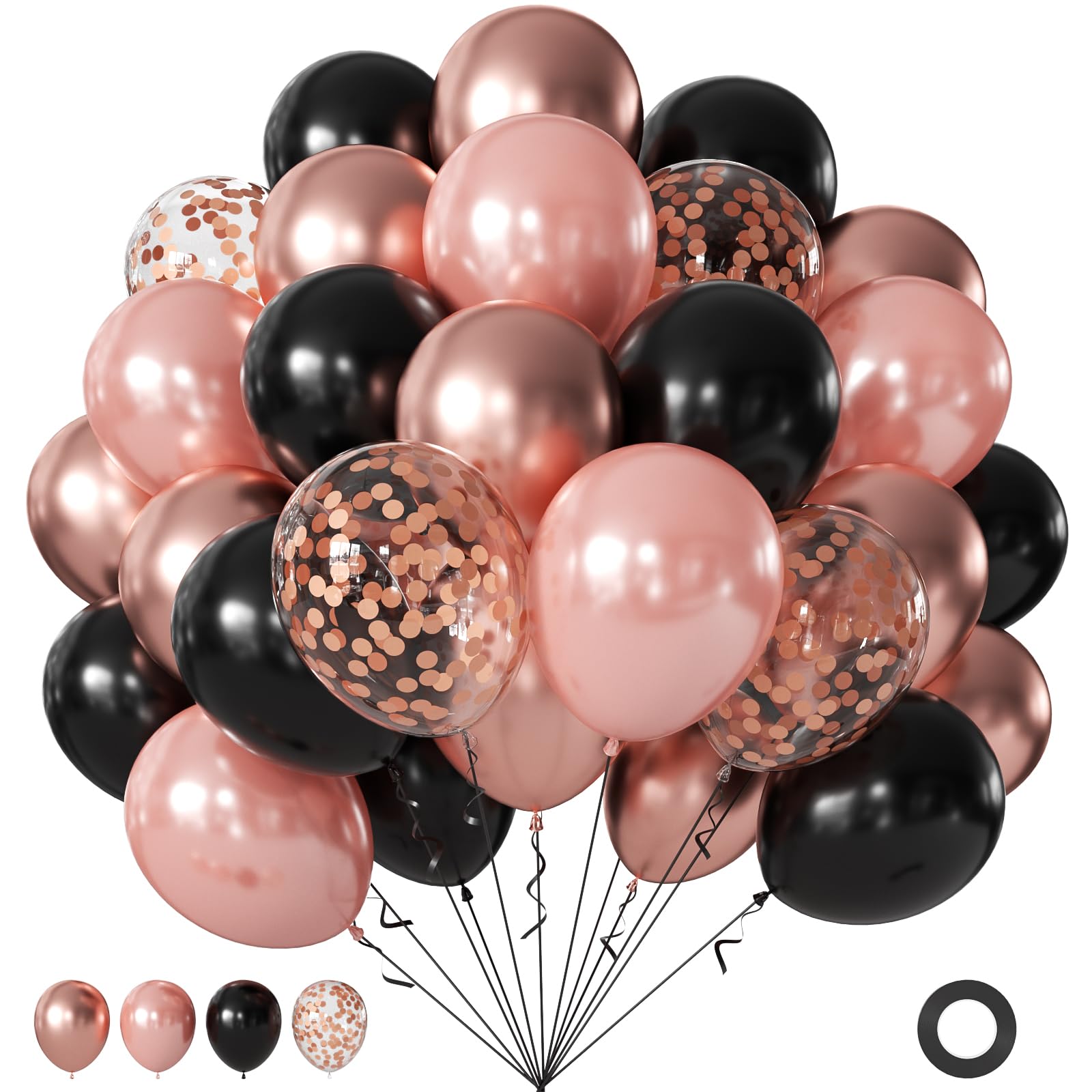 60Pc 12Inch Navy Blue, White and Gold Balloons with Metallic Gold Confetti Balloon