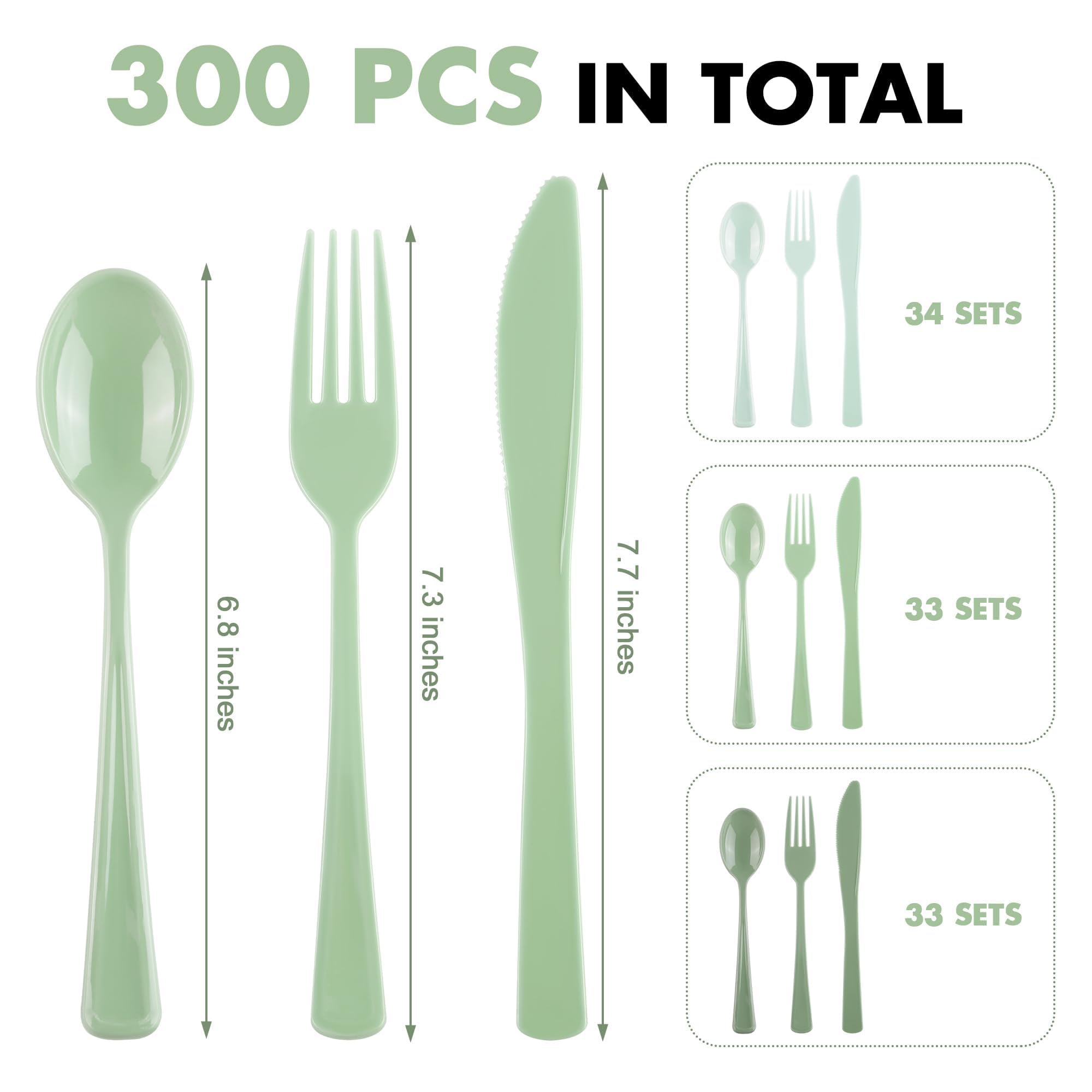 Kochorie 300 Pieces Plastic Silverware, Disposable heavy duty Utensils