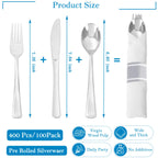 120 Pack Black Plastic Silverware Rolled Silverware Disposable | Pre Rolled Silverware Set Disposable Wrapped Cutlery Set for Catering, Parties, Wedding, Birthday& Special Events