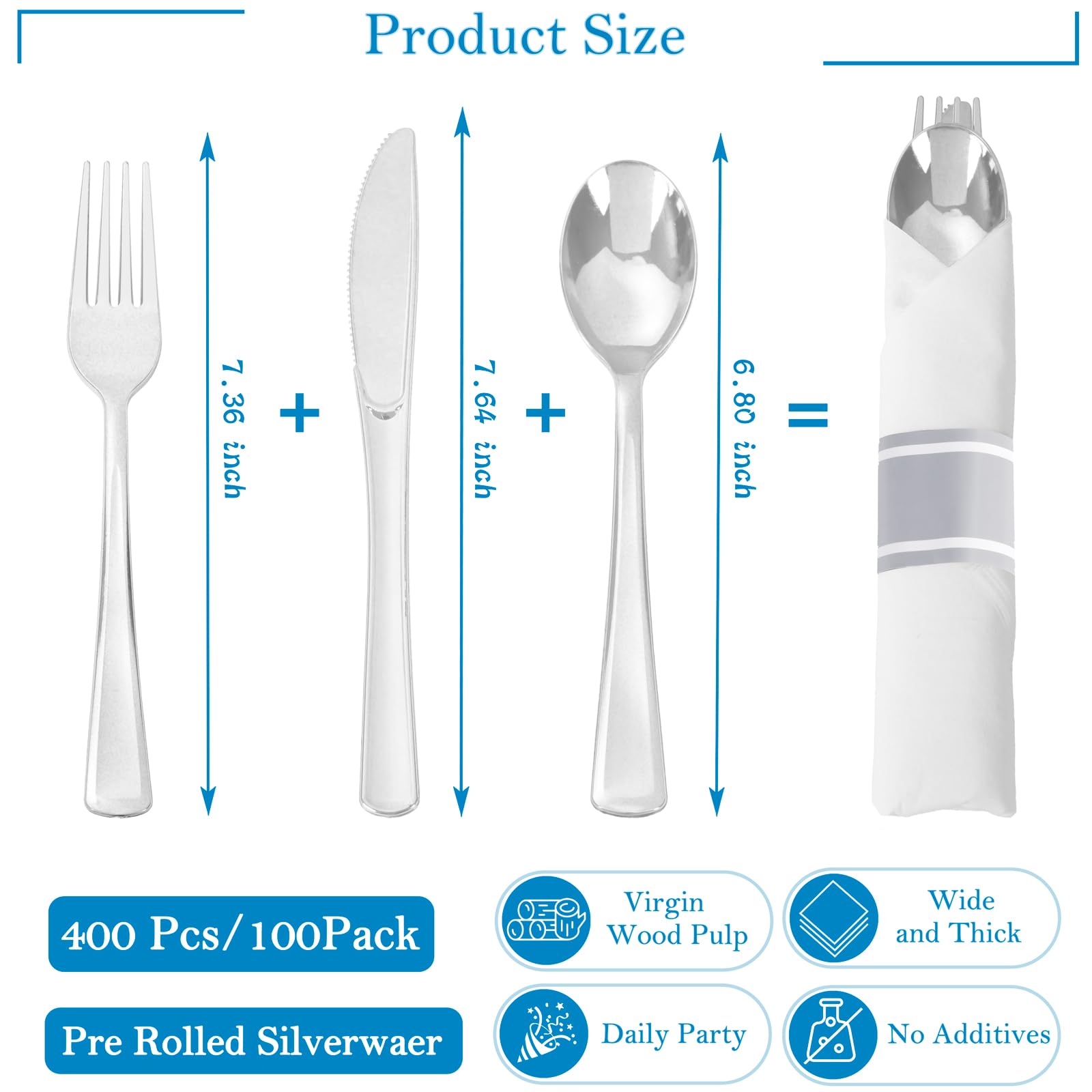 120 Pack Black Plastic Silverware Rolled Silverware Disposable | Pre Rolled Silverware Set Disposable Wrapped Cutlery Set for Catering, Parties, Wedding, Birthday& Special Events