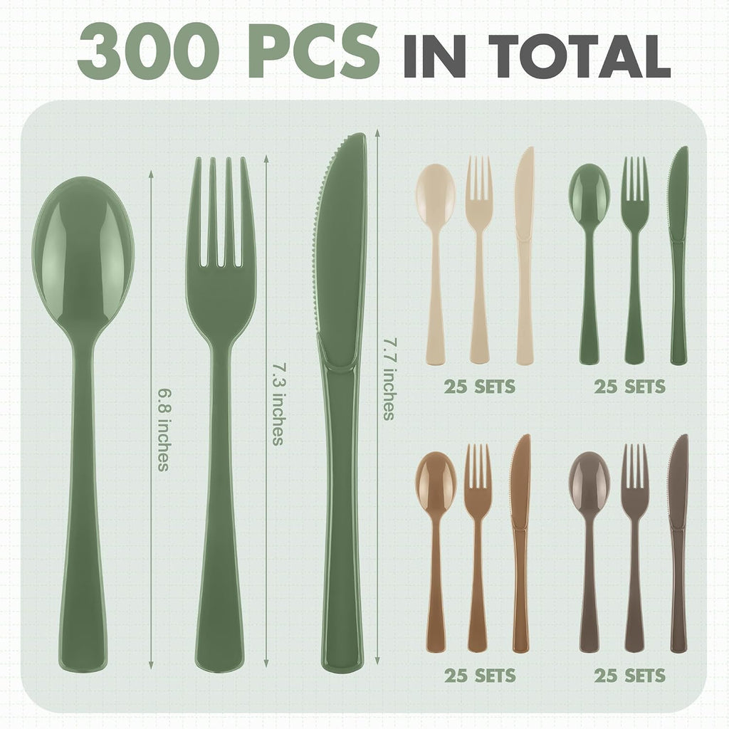Kochorie 300 Pieces Plastic Silverware, Disposable heavy duty Utensils