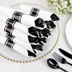 120 Pack Black Plastic Silverware Rolled Silverware Disposable | Pre Rolled Silverware Set Disposable Wrapped Cutlery Set for Catering, Parties, Wedding, Birthday& Special Events