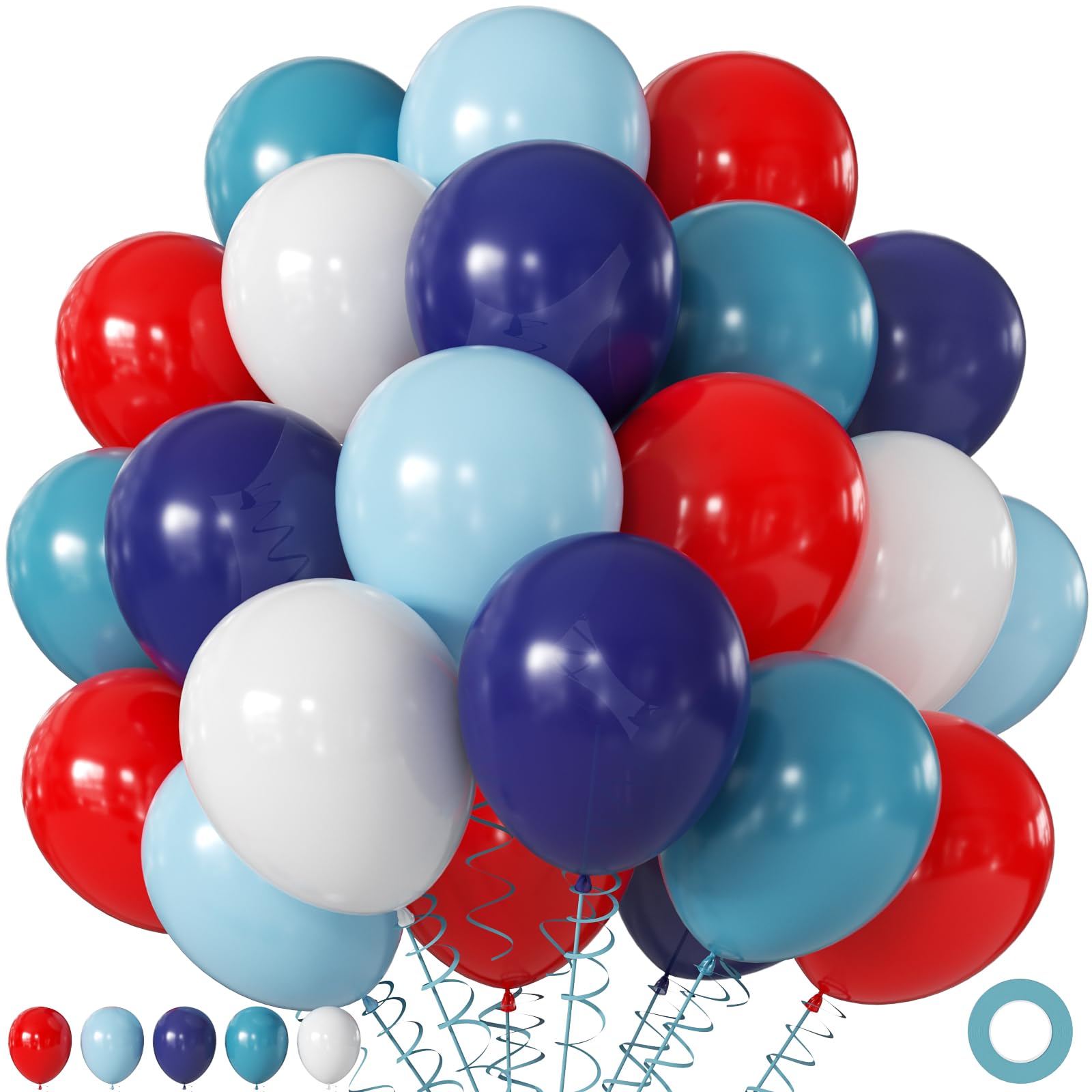 60Pc 12Inch Navy Blue, White and Gold Balloons with Metallic Gold Confetti Balloon