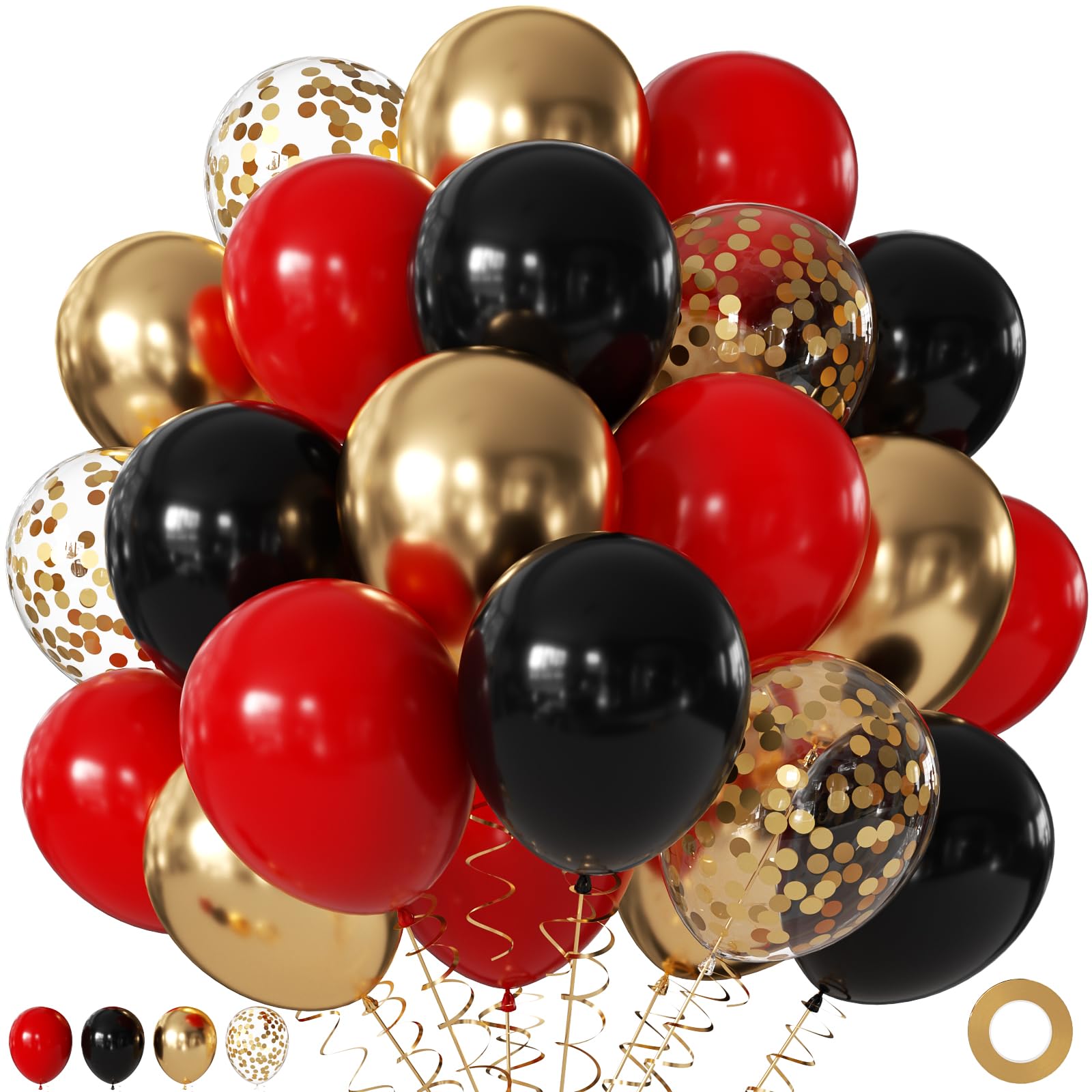 60Pc 12Inch Navy Blue, White and Gold Balloons with Metallic Gold Confetti Balloon
