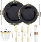 realluck 175 Piece Green and Gold Dinnerware Set for 25 Guests | Disposable Dinnerware Includes: 50 Disposable Plates, 75 Silverwares, 25 Cups, 25 Napkins for Party, Wedding, Graduation
