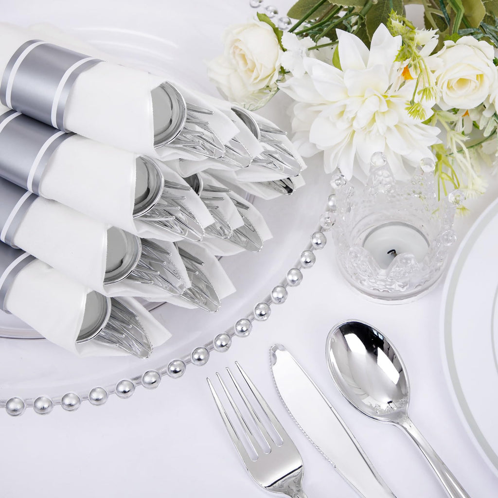 120 Pack Black Plastic Silverware Rolled Silverware Disposable | Pre Rolled Silverware Set Disposable Wrapped Cutlery Set for Catering, Parties, Wedding, Birthday& Special Events