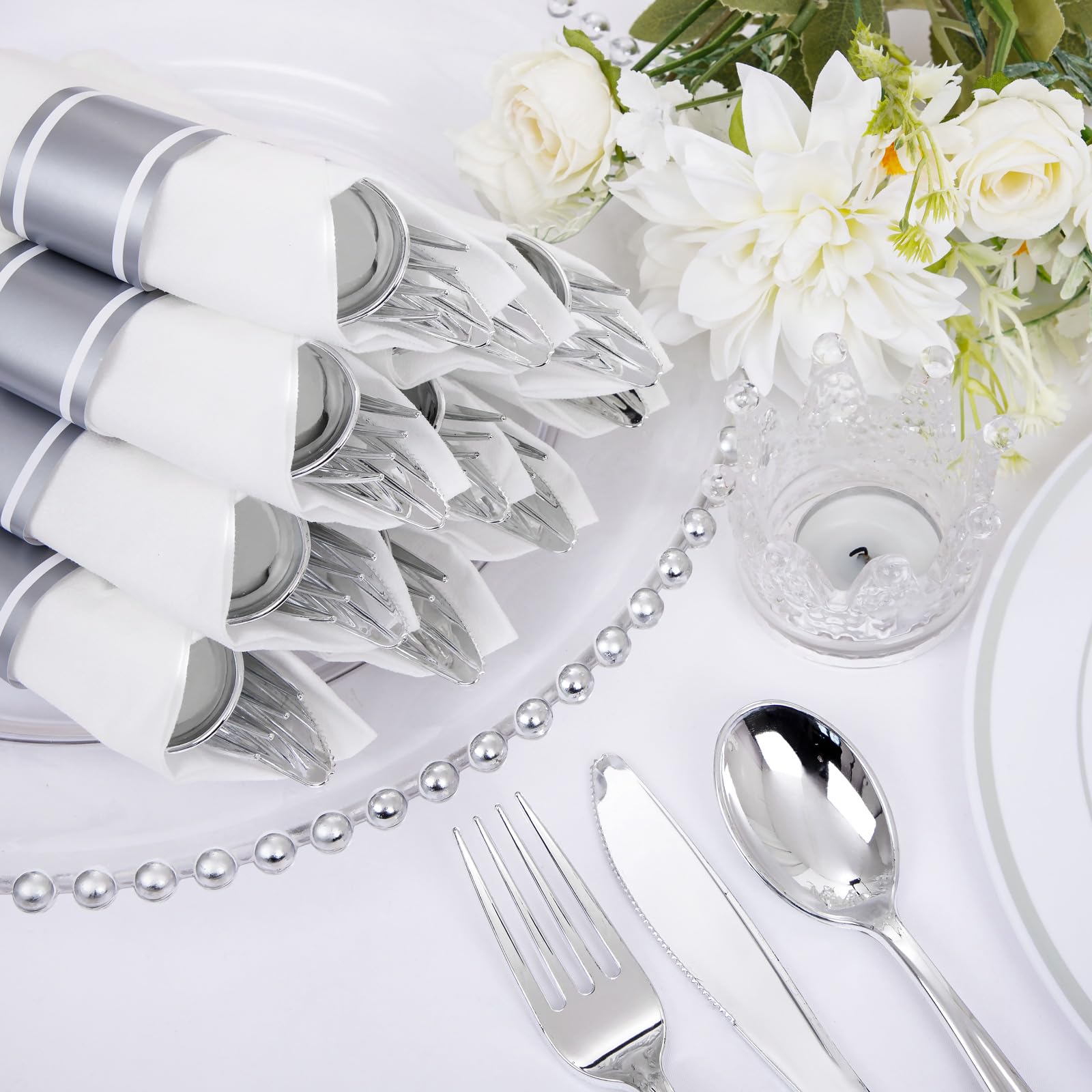 120 Pack Black Plastic Silverware Rolled Silverware Disposable | Pre Rolled Silverware Set Disposable Wrapped Cutlery Set for Catering, Parties, Wedding, Birthday& Special Events