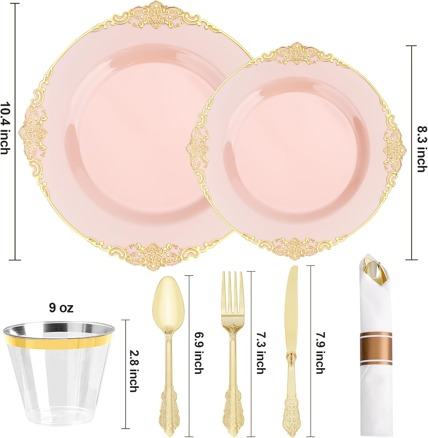 realluck 175 Piece Green and Gold Dinnerware Set for 25 Guests | Disposable Dinnerware Includes: 50 Disposable Plates, 75 Silverwares, 25 Cups, 25 Napkins for Party, Wedding, Graduation