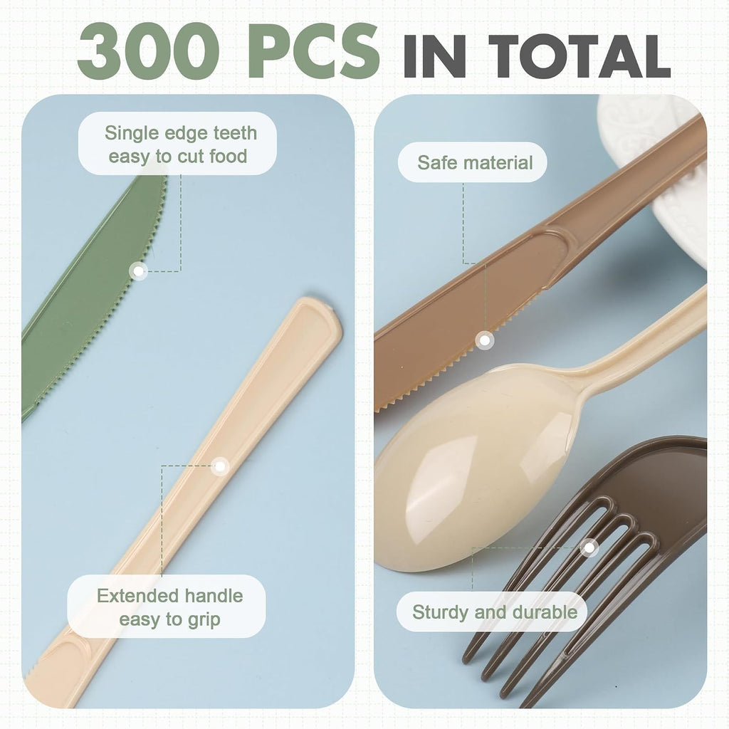 Kochorie 300 Pieces Plastic Silverware, Disposable heavy duty Utensils