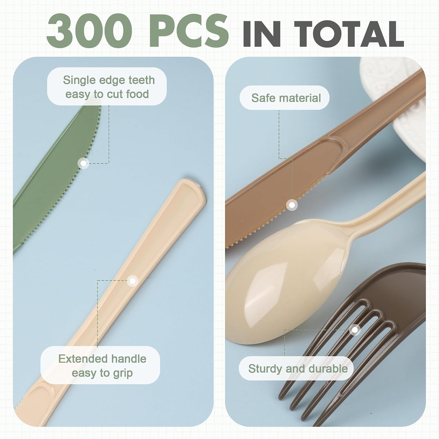Kochorie 300 Pieces Plastic Silverware, Disposable heavy duty Utensils