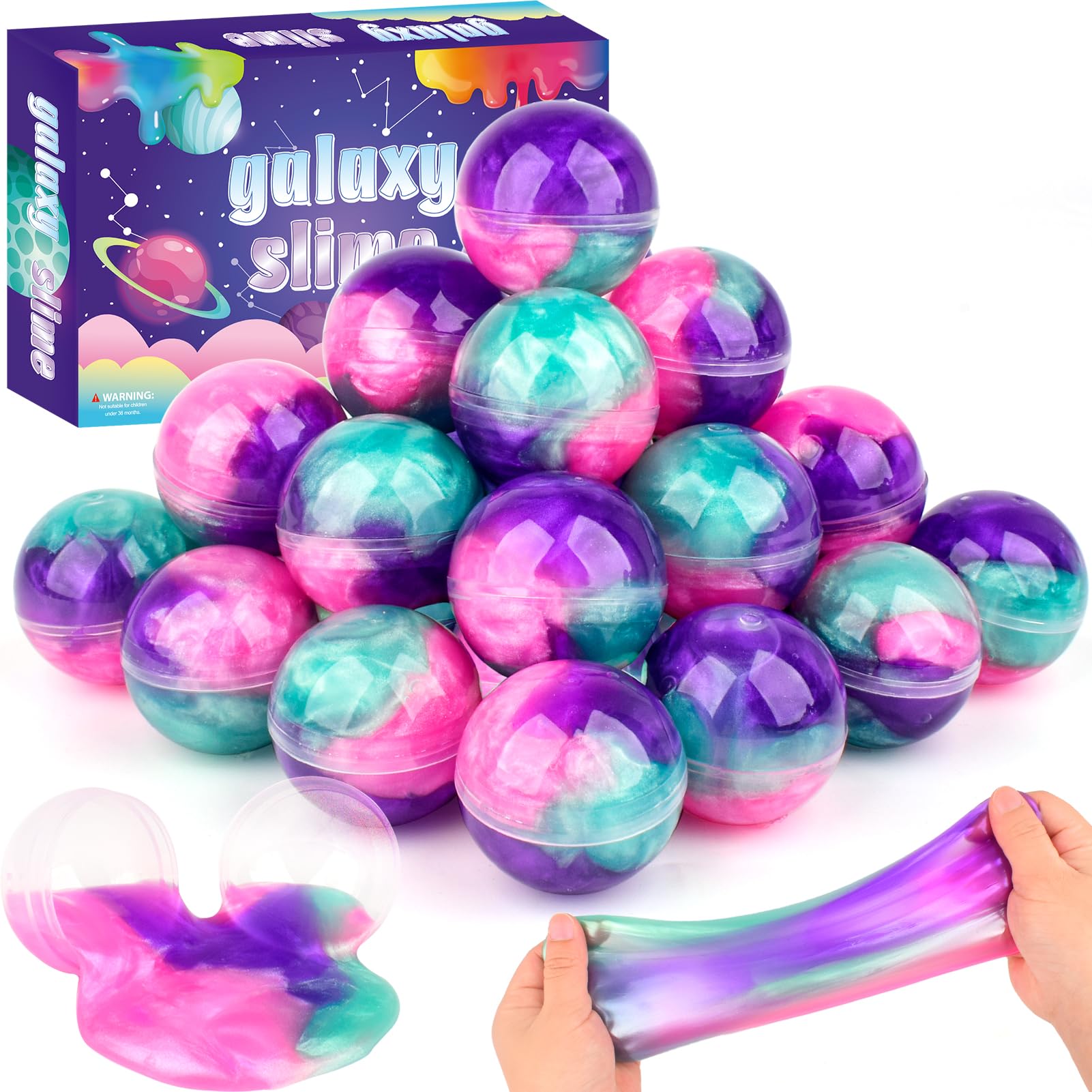 36 Pack Galaxy Slime Party Favors, Non-Sticky, Stress Relief Treasure Box Toys for Classroom Prizes, Easter Basket Stuffers Student Gifts Goodie Bags Egg Fillers for Kids Boys Girls 4-8, 8-12