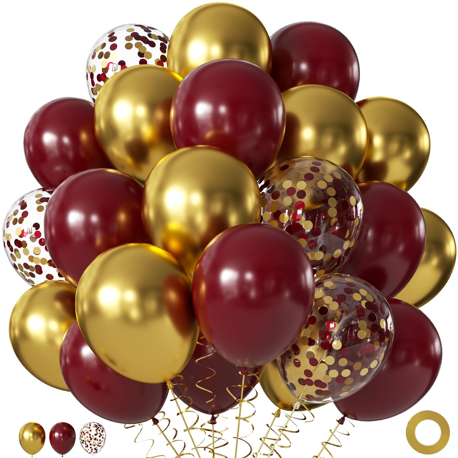 60Pc 12Inch Navy Blue, White and Gold Balloons with Metallic Gold Confetti Balloon