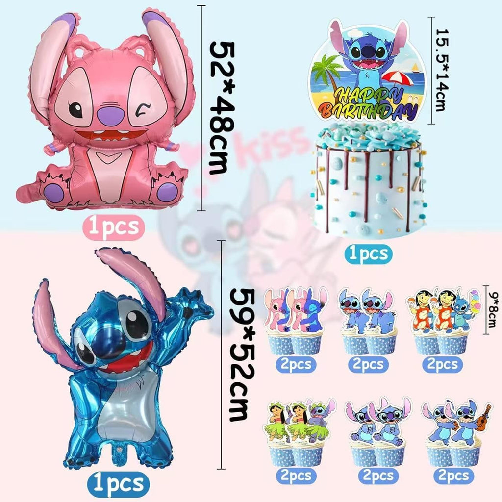 Stitch Party Supplies, 39PCS Birthday Decorations Set Include Banner, Balloons, Cake Cupcake Toppers, for Boys Girls Stitch