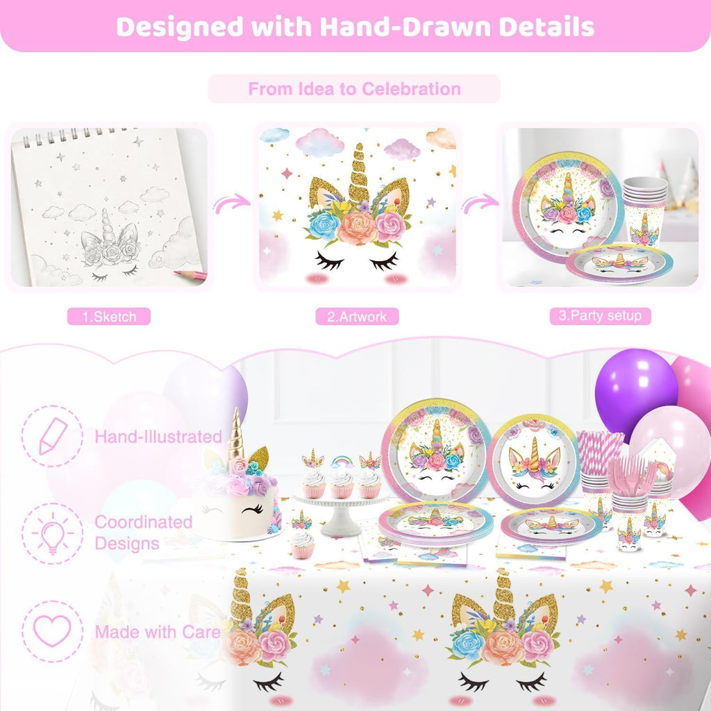Hand-Drawn Mermaid Birthday Decorations, Under the Sea Party Supplies Kit (Unicorn Birthday)