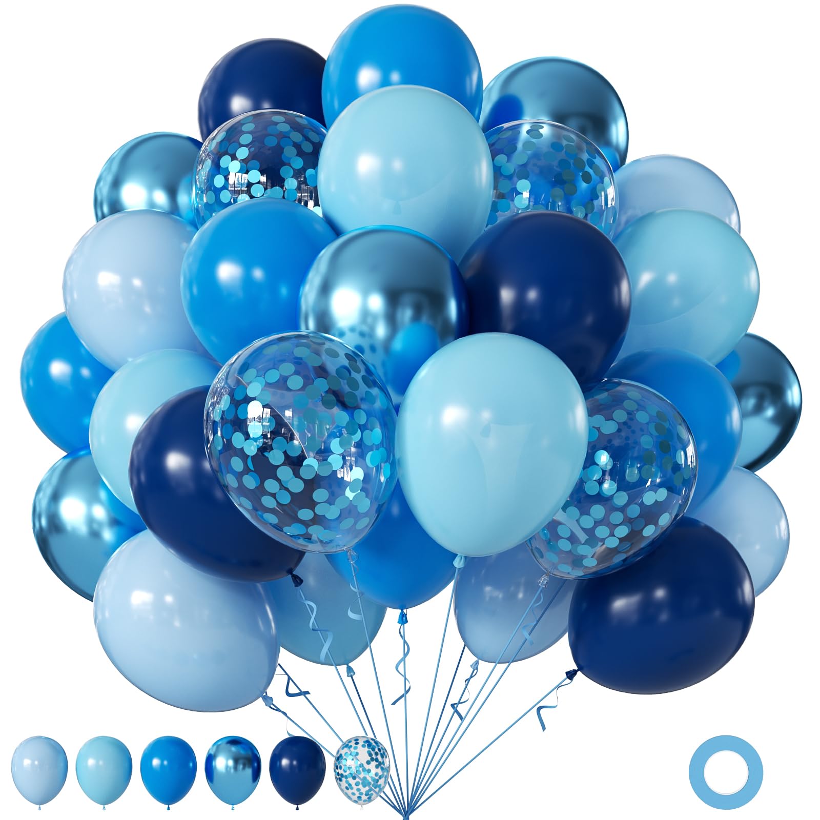 60Pc 12Inch Navy Blue, White and Gold Balloons with Metallic Gold Confetti Balloon