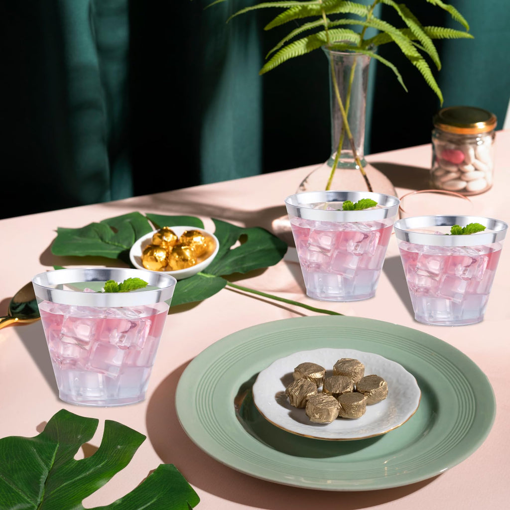 Nervure 120PC 9Oz Gold Rimmed Plastic Cups - Heavy Duty plastic