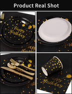 Nkaiso 161 Pcs Purple Gold Birthday Plates and Napkins Set -20 Serves | Party Supplies Set with Paper Plates Cups Napkins & Silverware, for Birthday Party Decorations