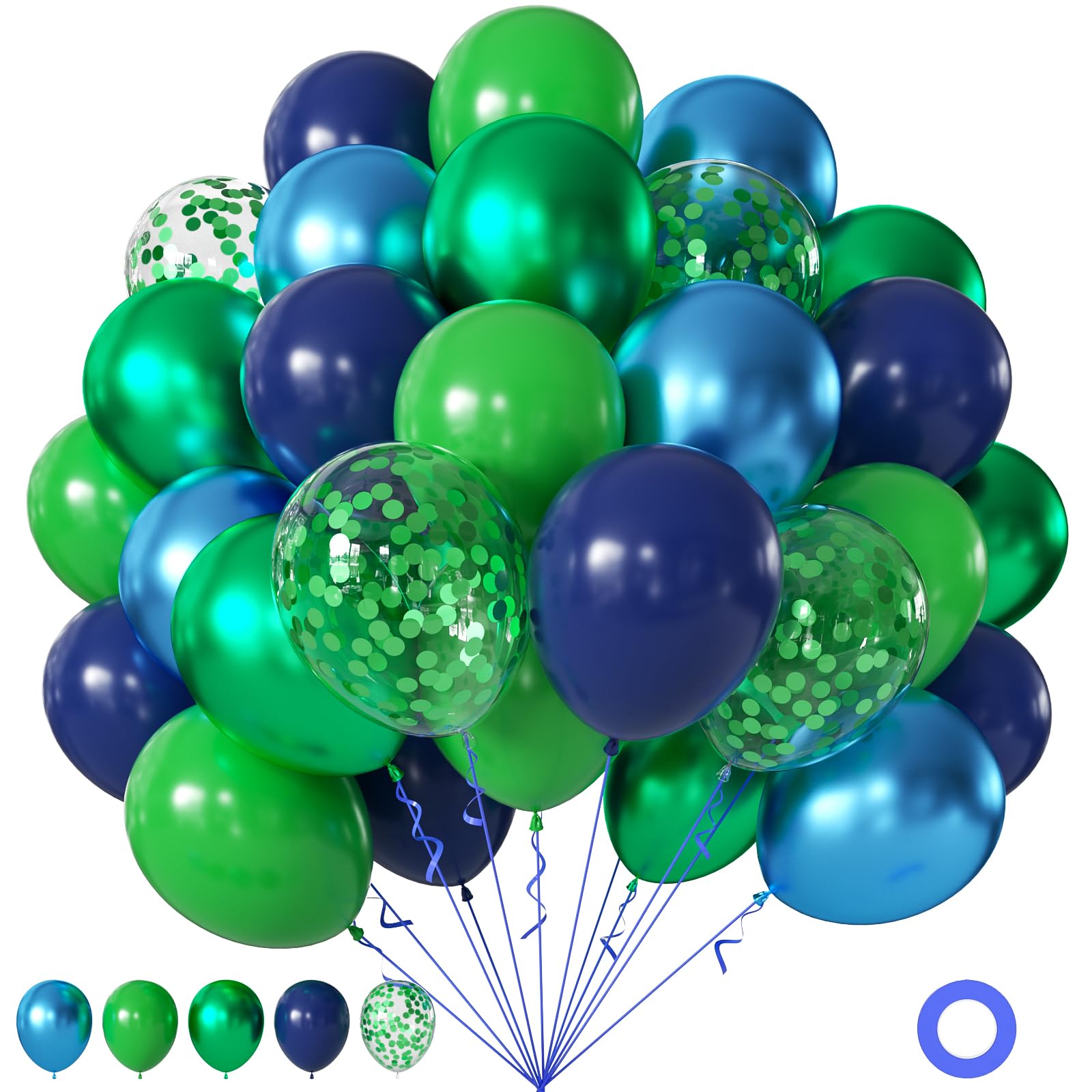 60Pc 12Inch Navy Blue, White and Gold Balloons with Metallic Gold Confetti Balloon