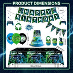 77Pcs Video Game Party Decor: Birthday Balloons, Banner, Tablecloth Kit | Gamer supplies for boys. Includes swirls, insert cards. Vibrant theme. Easy setup for kids celebrations.
