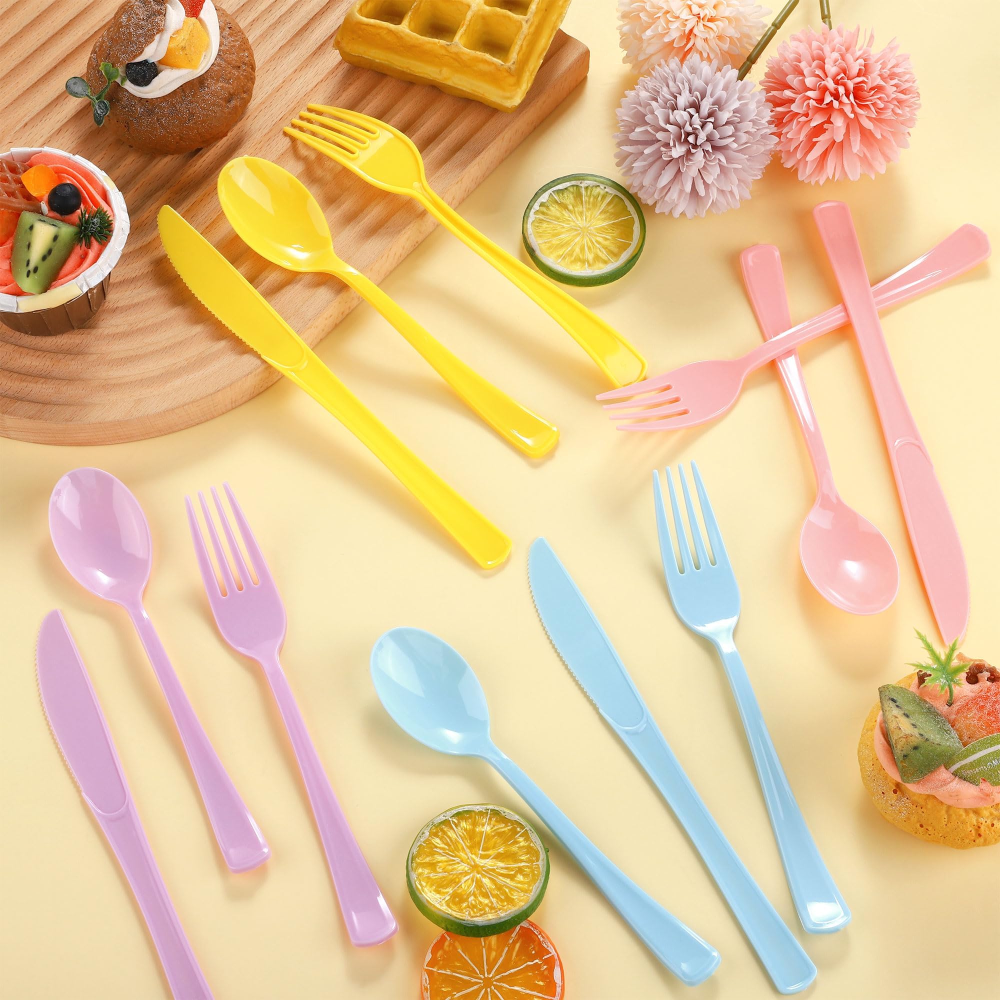 Kochorie 300 Pieces Plastic Silverware, Disposable heavy duty Utensils