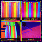 Mega-L Glow in The Dark Party Supplies, Neon Multicolor Backdrop, 2 Pack | Fluorescent Tinsel Foil Fringe Curtains, Neon Backdrop Streamers for Birthday, Halloween, New Year, Graduation Party