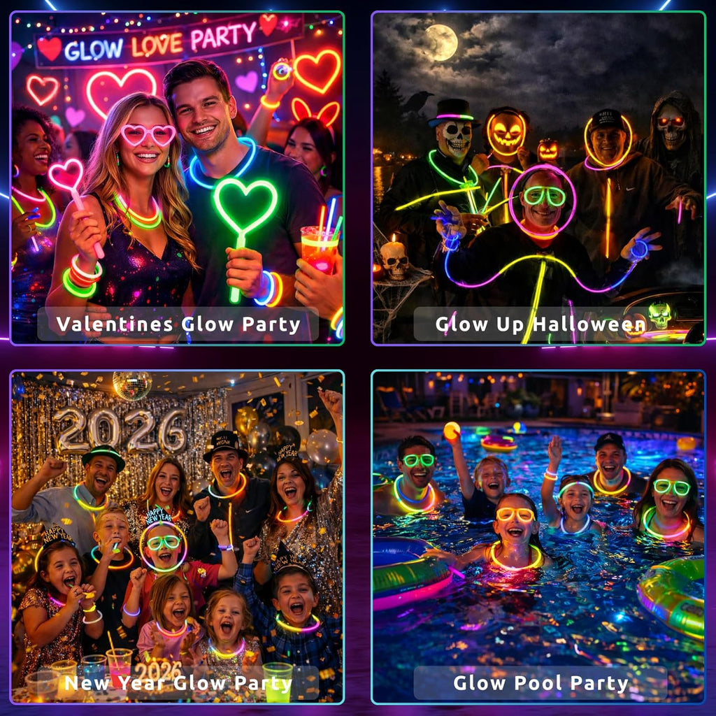 Ammy Glow Glow Sticks (205 Pcs Kit) Bulk Party Pack