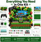 Pixel Game Birthday Party Decorations, “Game On” Pixel Theme Party Supplies Kit for Boys & Girls —131 Pcs Balloons, Backdrop, Curtain, Table Cover, Cake Toppers
