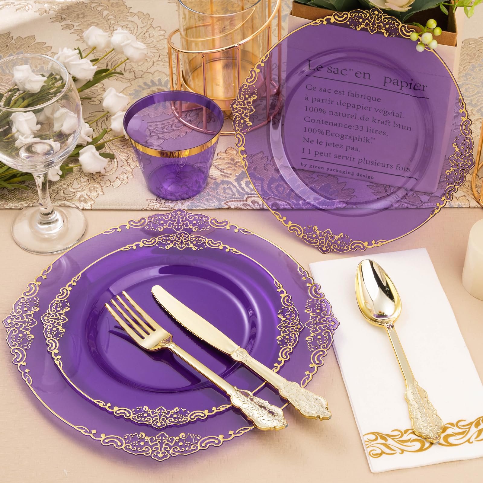 Bestluck 175PC Disposable Clear Plastic Complete Dinner Set for 25 Guests