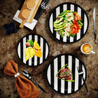 Serve25 175Pcs Black & White Striped Party Supplies - 9" & 7" Striped Paper Plates, Napkins, Cups, Cutlery for Black & White Birthday Party Decorations