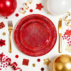 Purple Iridescent Paper Plates & Napkins Set, 75pcs Disposable Party Tableware with 9" Dinner Plates, 7" Dessert Plates & 6.5" Napkins, Holographic Dot Design for Birthday, Music Theme, Night Party
