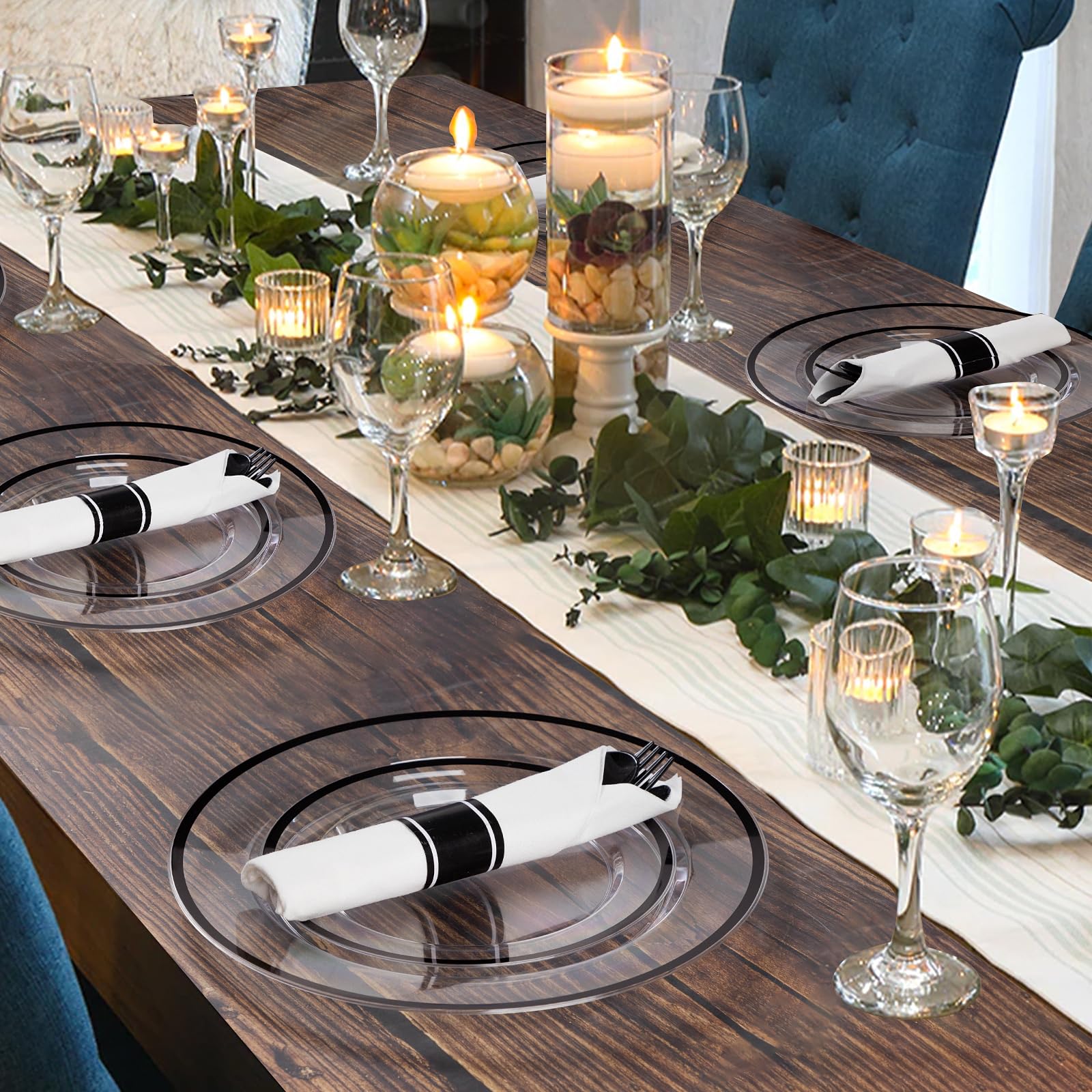 Goodluck 350 Pcs Clear Plastic Plates with Colored Rim,