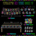 118Pcs Glow in the Dark Party Supplies, Neon Party Decorations with Neon Balloon Arch Kit, Backdrop, Tablecloth, Banner, Hanging Swirls, Cake Topper, Glow Party Supplies for 24 Guests