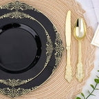realluck 175 Piece Green and Gold Dinnerware Set for 25 Guests | Disposable Dinnerware Includes: 50 Disposable Plates, 75 Silverwares, 25 Cups, 25 Napkins for Party, Wedding, Graduation