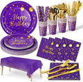 Nkaiso 161 Pcs Purple Gold Birthday Plates and Napkins Set -20 Serves | Party Supplies Set with Paper Plates Cups Napkins & Silverware, for Birthday Party Decorations