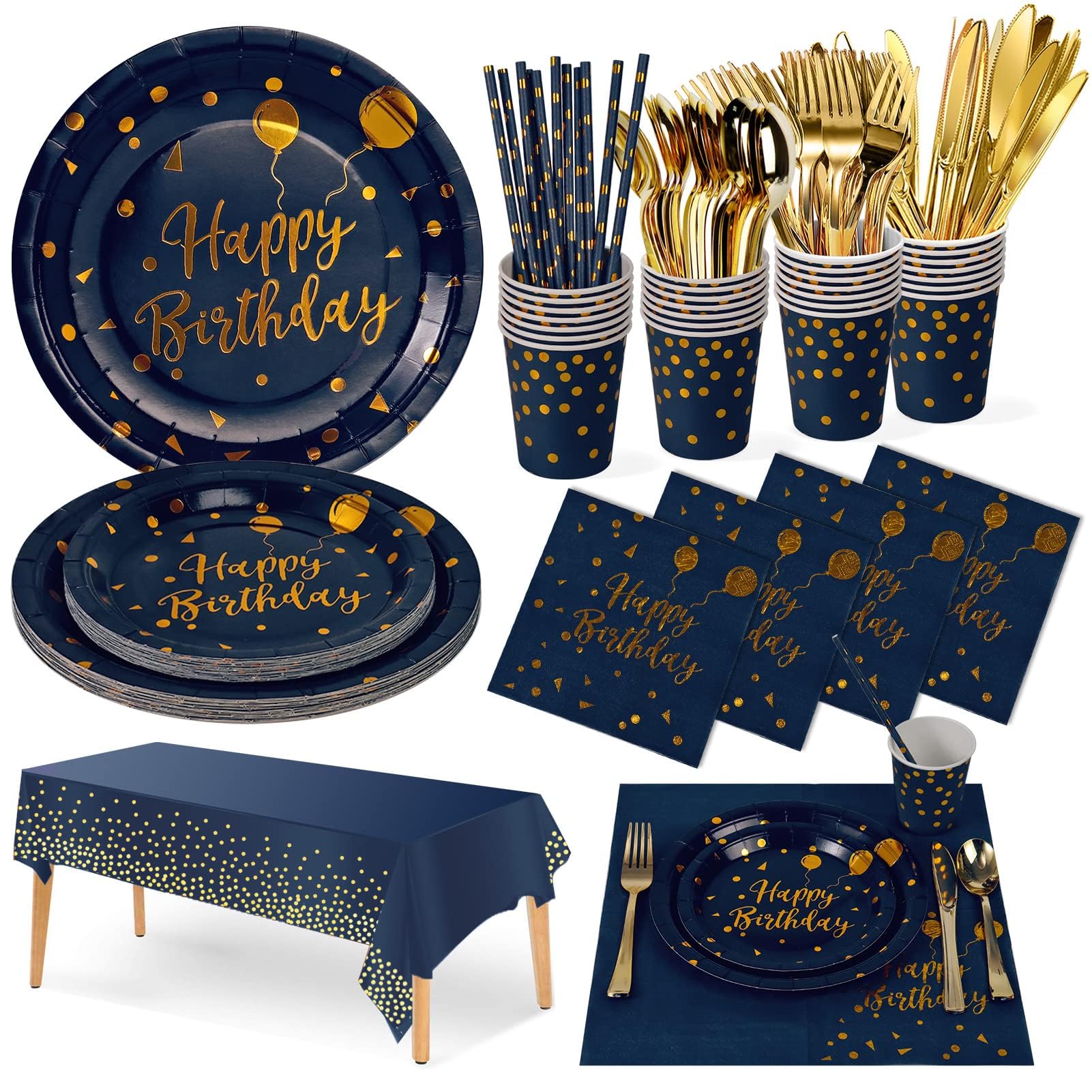 Nkaiso 161 Pcs Purple Gold Birthday Plates and Napkins Set -20 Serves | Party Supplies Set with Paper Plates Cups Napkins & Silverware, for Birthday Party Decorations