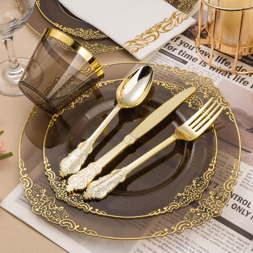 Bestluck 175PC Disposable Clear Plastic Complete Dinner Set for 25 Guests