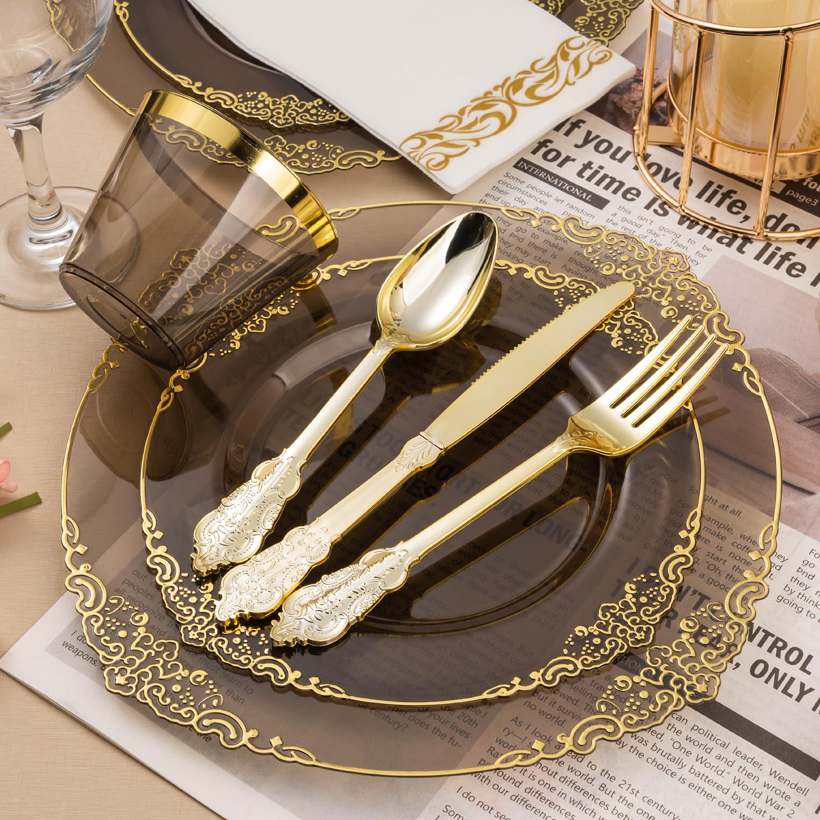 Bestluck 175PC Disposable Clear Plastic Complete Dinner Set for 25 Guests