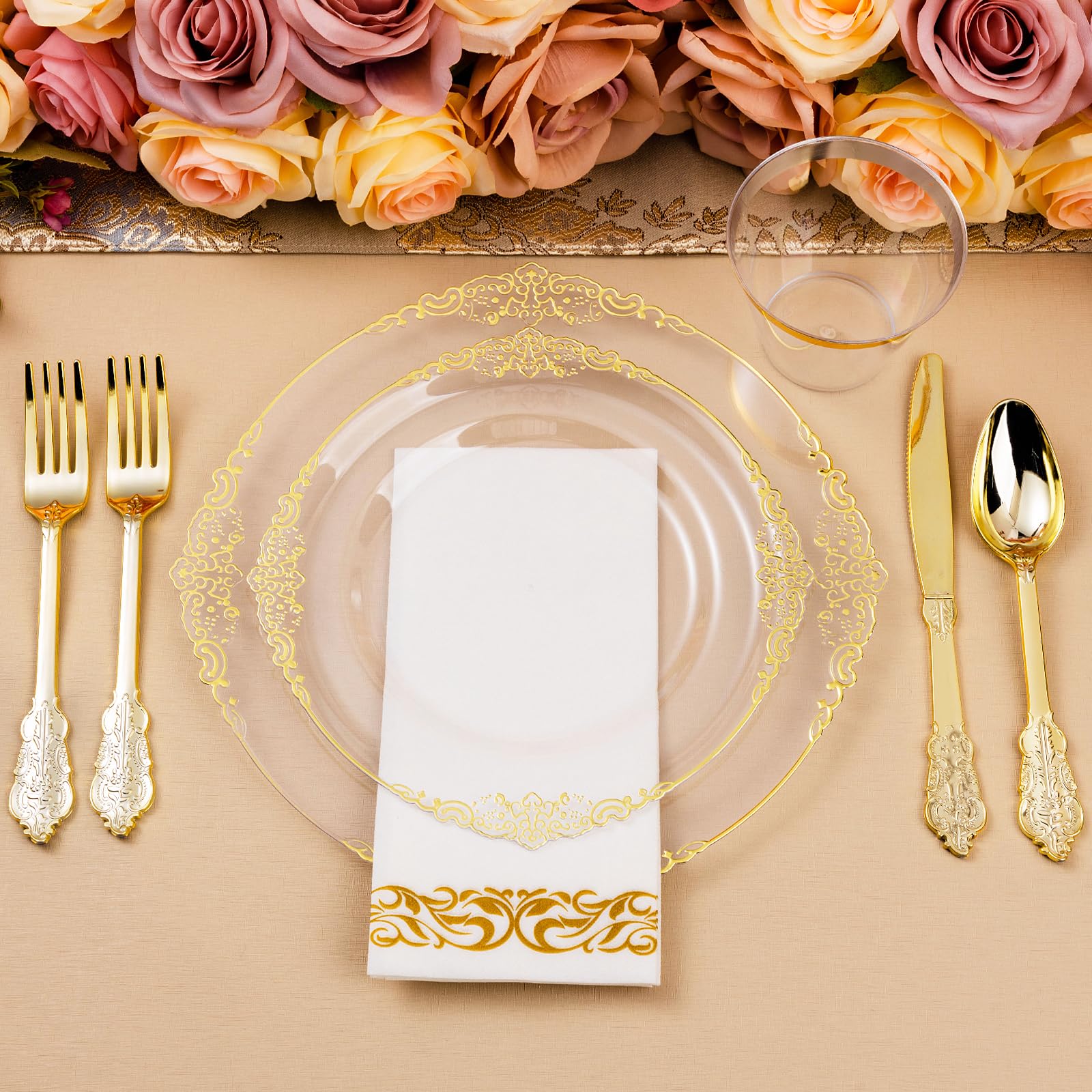 Bestluck 175PC Disposable Clear Plastic Complete Dinner Set for 25 Guests