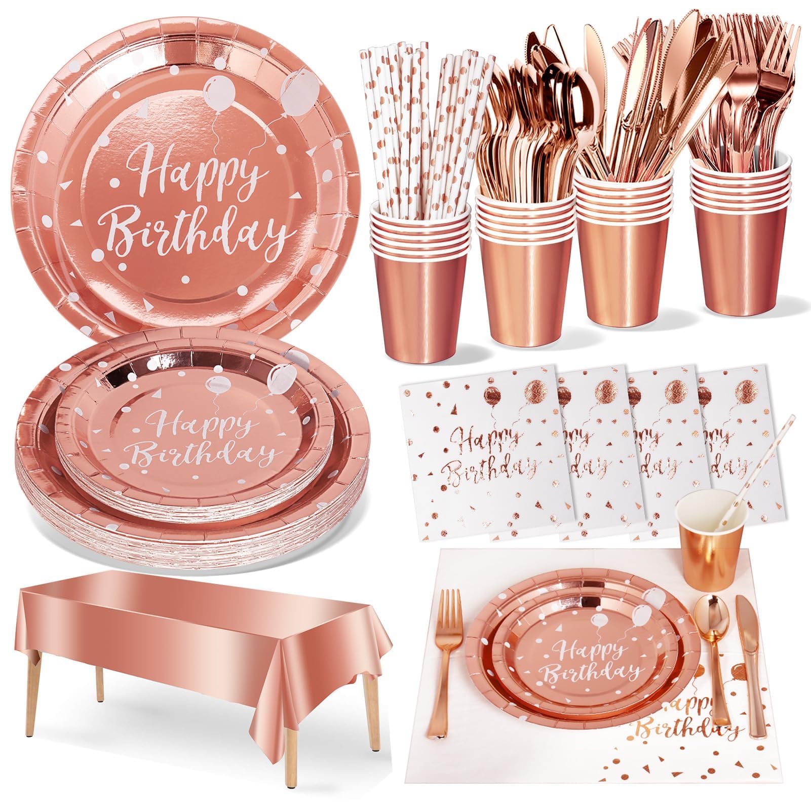 Nkaiso 161 Pcs Purple Gold Birthday Plates and Napkins Set -20 Serves | Party Supplies Set with Paper Plates Cups Napkins & Silverware, for Birthday Party Decorations