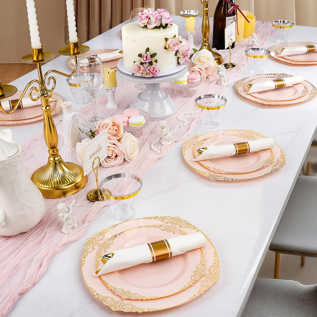 realluck 175 Piece Green and Gold Dinnerware Set for 25 Guests | Disposable Dinnerware Includes: 50 Disposable Plates, 75 Silverwares, 25 Cups, 25 Napkins for Party, Wedding, Graduation