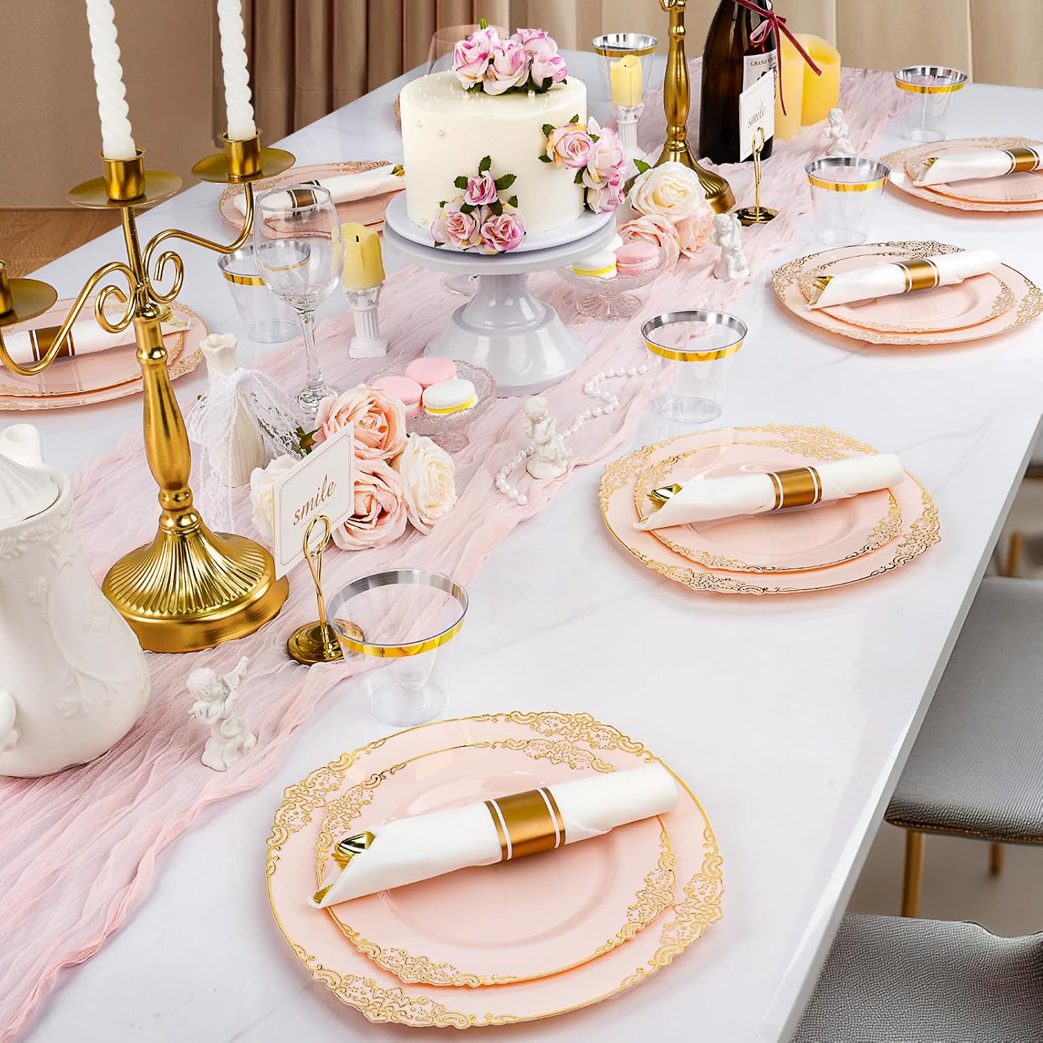 realluck 175 Piece Green and Gold Dinnerware Set for 25 Guests | Disposable Dinnerware Includes: 50 Disposable Plates, 75 Silverwares, 25 Cups, 25 Napkins for Party, Wedding, Graduation