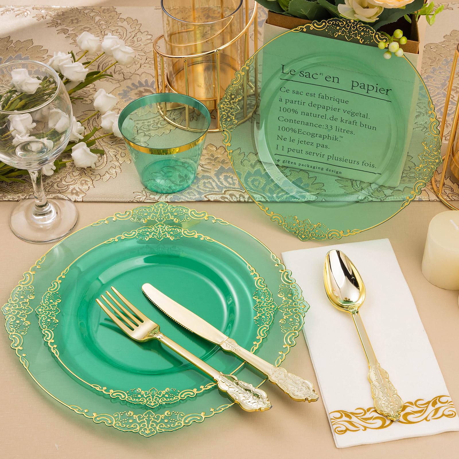 Bestluck 175PC Disposable Clear Plastic Complete Dinner Set for 25 Guests