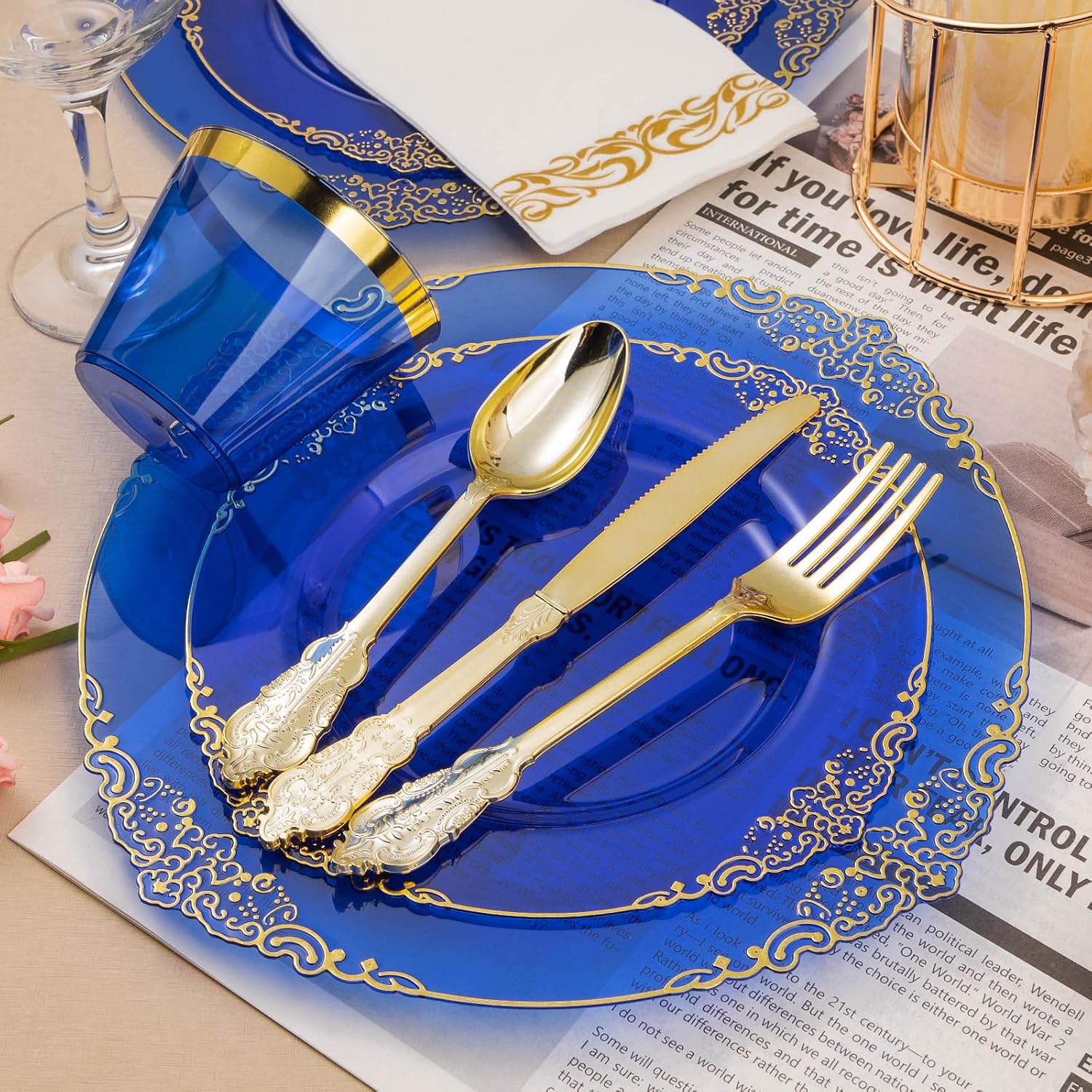 Bestluck 175PC Disposable Clear Plastic Complete Dinner Set for 25 Guests