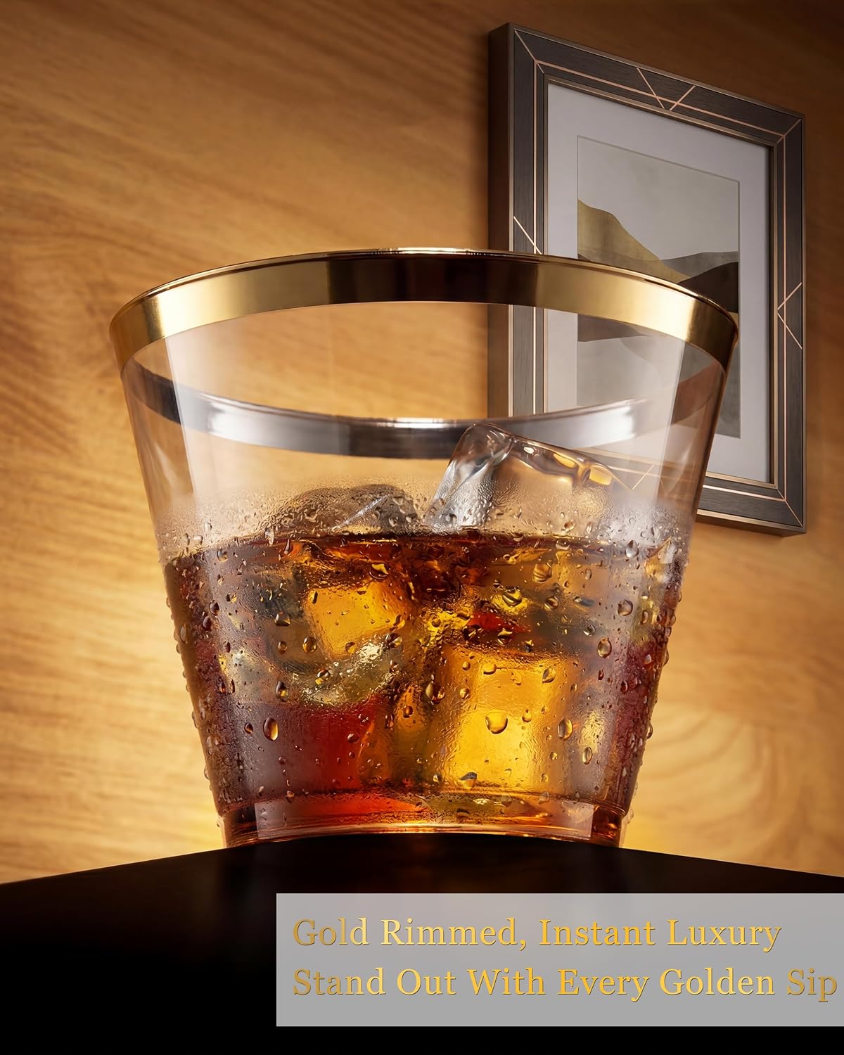 Nervure 120PC 9Oz Gold Rimmed Plastic Cups - Heavy Duty plastic