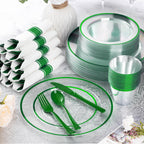Goodluck 350 Pcs Clear Plastic Plates with Colored Rim,