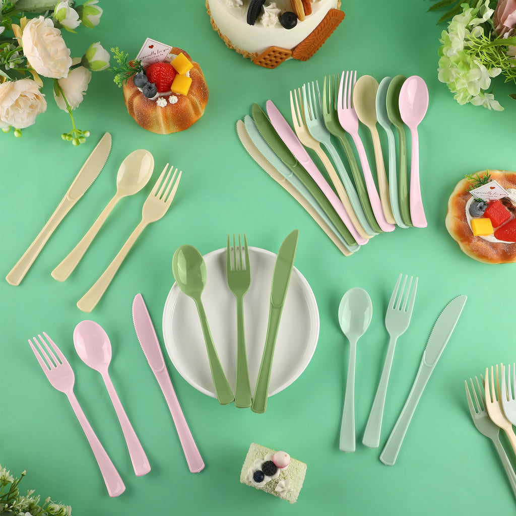 Kochorie 300 Pieces Plastic Silverware, Disposable heavy duty Utensils