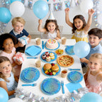 Purple Iridescent Paper Plates & Napkins Set, 75pcs Disposable Party Tableware with 9" Dinner Plates, 7" Dessert Plates & 6.5" Napkins, Holographic Dot Design for Birthday, Music Theme, Night Party