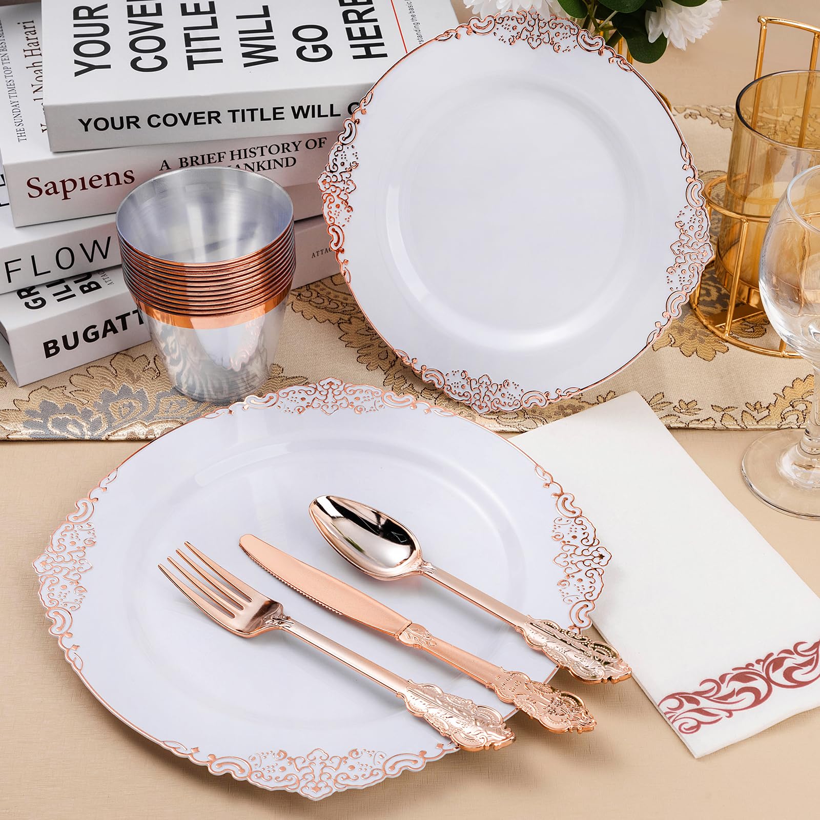Bestluck 175PC Disposable Clear Plastic Complete Dinner Set for 25 Guests