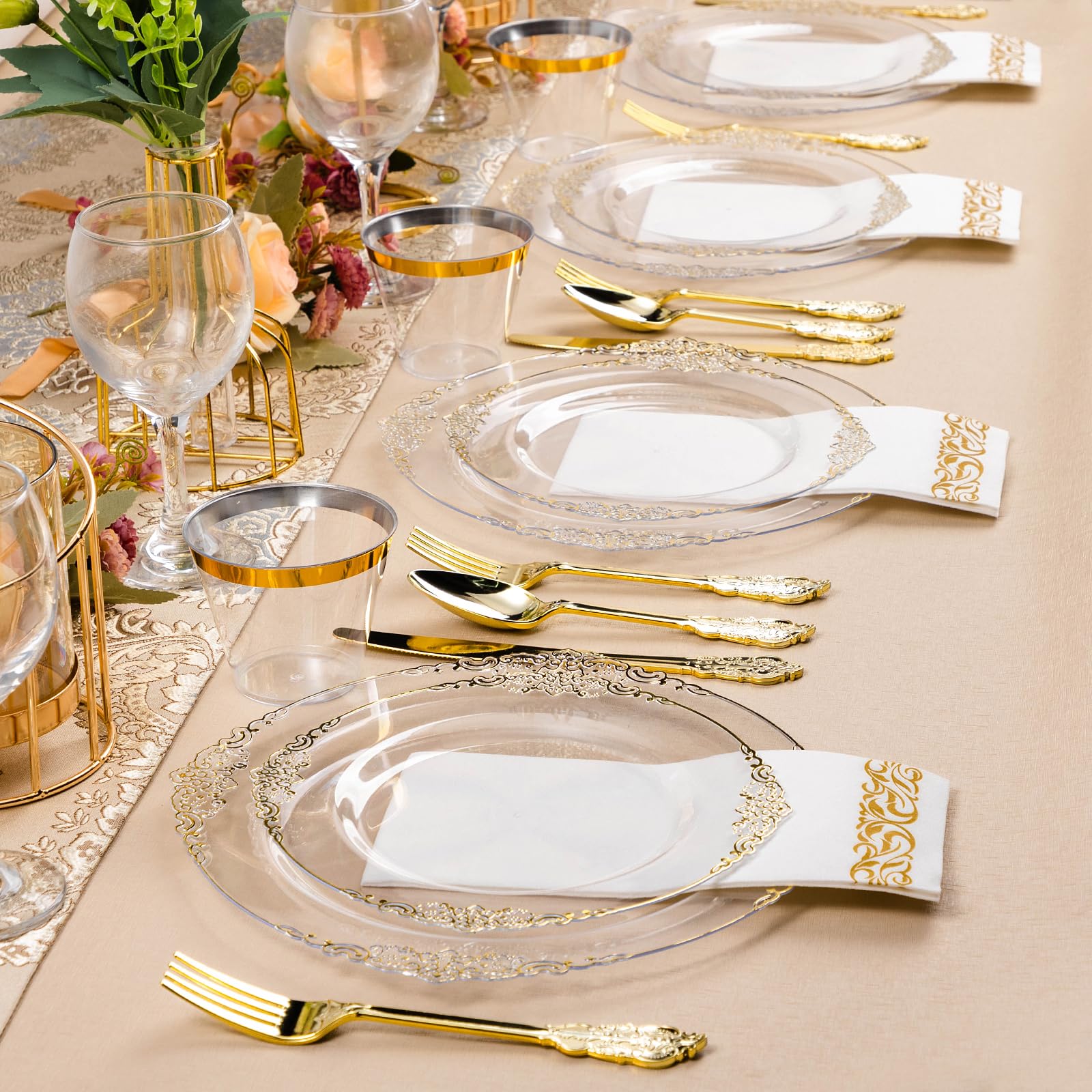 Bestluck 175PC Disposable Clear Plastic Complete Dinner Set for 25 Guests
